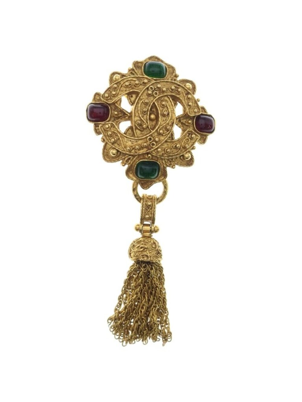 Chanel CC Logo Gripoix 94A Tassel Brooch Gold